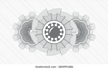 Grey passport money rosette. Vector Illustration. Detailed with coronavirus icon inside