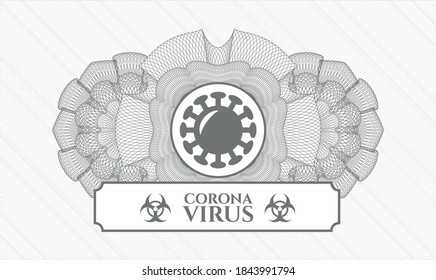 Grey passport money rosette. Vector Illustration. Detailed with coronavirus icon and Coronavirus text inside