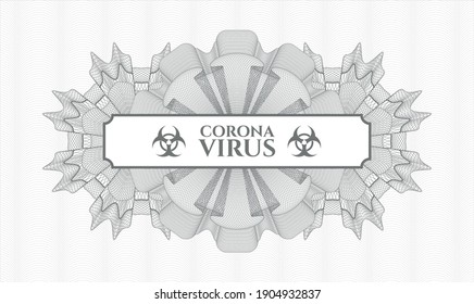 Grey passport money rosette. Vector Illustration. Detailed with text Coronavirus inside