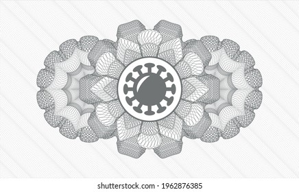 Grey passport money rosette. Vector Illustration. Detailed with coronavirus icon inside