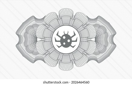 Grey passport money rosette. Vector Illustration. Detailed with bug icon inside