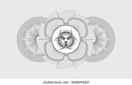 Grey passport money rosette. Vector Illustration. Detailed with biohazard covid-19 icon inside