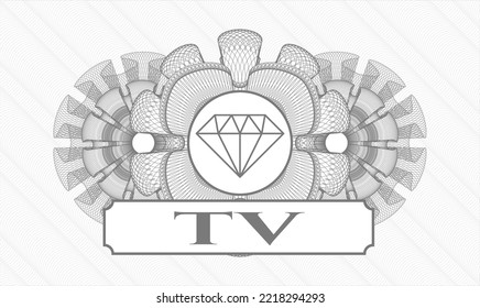 Rosette con dinero del pasaporte gris. Ilustración vectorial. Detallado con el icono de diamante y el texto de la TV dentro