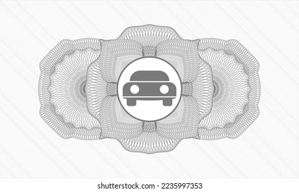 Grey passport money rosette. Vector Illustration. Detailed with car seen from front icon inside