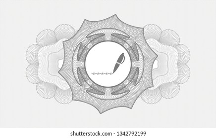 Grey passport money style rosette with writer icon inside