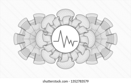Grey passport money style rosette with electrocardiogram icon inside