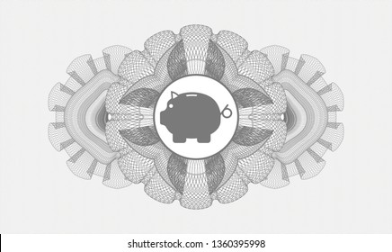 Grey passport money style rosette with piggy bank icon inside