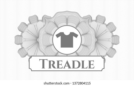 Grey passport money style rosette with shirt icon and Treadle text inside