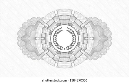 Grey passport money style rosette with laurel wreath icon inside