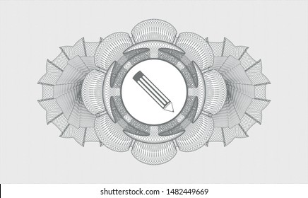 Grey passport money style rosette with pencil icon inside