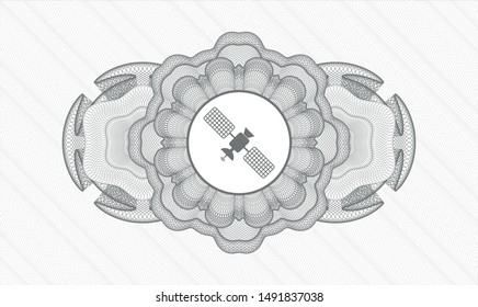 Grey passport money style rosette with satelite icon inside