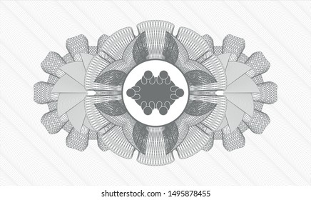 Grey passport money style rosette with business meeting teamwork icon inside