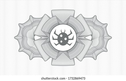 Grey passport money style rosette. Vector Illustration. Detailed with bug icon inside