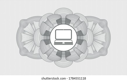 Grey passport money style rosette. Vector Illustration. Detailed with laptop icon inside