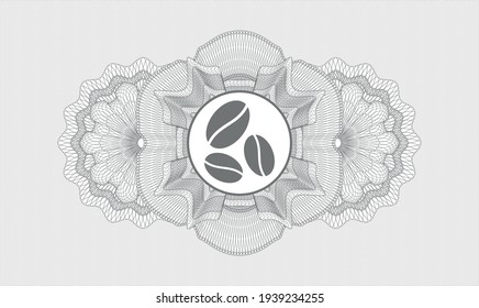 Grey passport money style rosette. Vector Illustration. Detailed with coffee bean icon inside