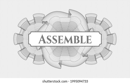 Grey passport money style rosette. Vector Illustration. Detailed with text Assemble inside