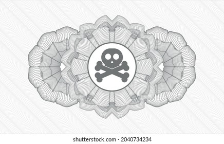 Grey passport money style rosette. Vector Illustration. Detailed with crossbones icon inside
