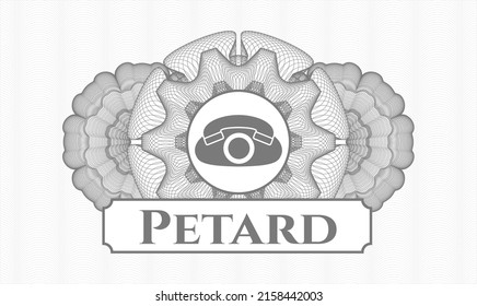 Pasaporte gris estilo rosette. Ilustración vectorial. Detallado con el icono de teléfono y el texto de Petard dentro