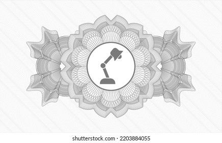 Grey passport money style rosette. Vector Illustration. Detailed with desk lamp icon inside