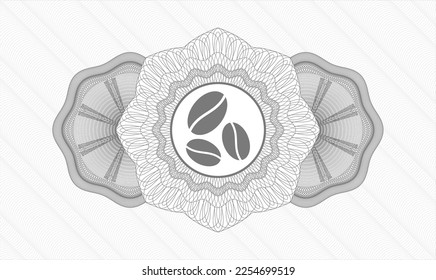 Grey passport money style rosette. Vector Illustration. Detailed with coffee bean icon inside