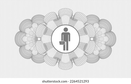 Grey passport money style rosette. Vector Illustration. Detailed with businessman holding briefcase icon inside