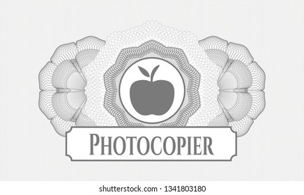 Grey Passport Rosette With Apple Icon And Photocopier Text Inside