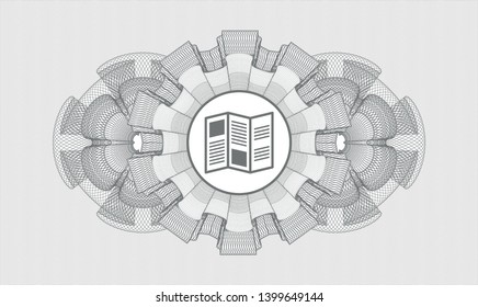 Grey passport rosette with brochure icon inside