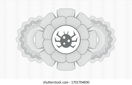Grey passport rosette with bug icon inside
