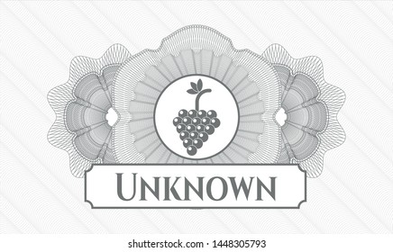 Grey passport rosette with bunch of grapes icon and Unknown text inside