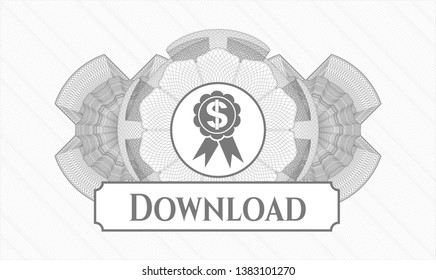 Grey passport rosette with business ribbon icon and Download text inside