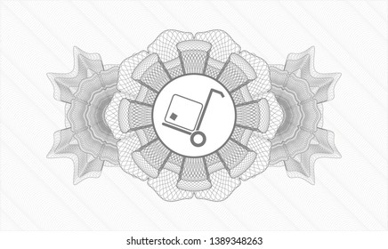 Grey passport rosette with cargo icon inside