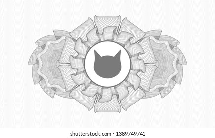 Grey passport rosette with cat face icon inside