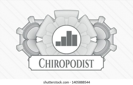 Grey passport rosette with chart icon and Chiropodist text inside