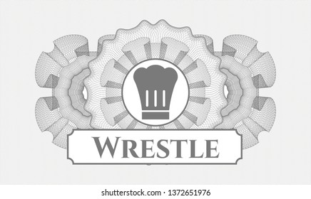 Grey passport rosette with chef hat icon and Wrestle text inside