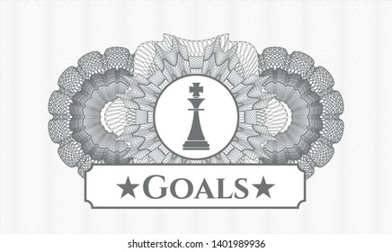 Grey passport rosette with chess king icon and Goals text inside