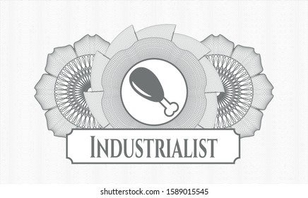 Grey passport rosette with chicken leg icon and Industrialist text inside
