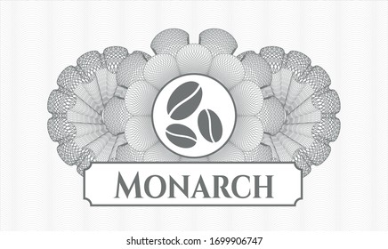 Rosette de pasaportes grises con icono de judía de café y texto monarca dentro