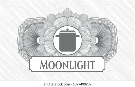 Grey passport rosette with cooking pot icon and Moonlight text inside