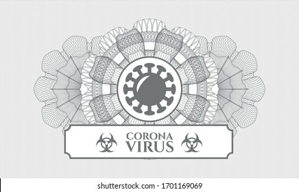 Grey passport rosette with coronavirus icon and Coronavirus text inside