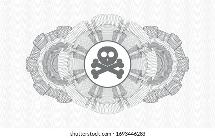 Grey passport rosette with crossbones icon inside