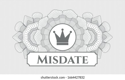 Grey passport rosette with crown icon and Misdate text inside
