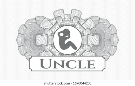 Grey passport rosette with crunch icon and Uncle text inside