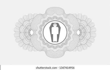 Grey passport rosette with dead man in his coffin icon inside