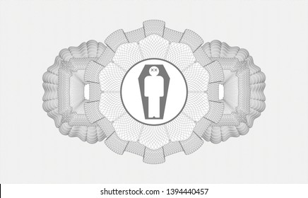 Grey passport rosette with dead man in his coffin icon inside
