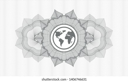 Grey passport rosette with earth icon inside