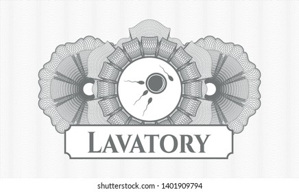Grey passport rosette with fertilization icon and Lavatory text inside