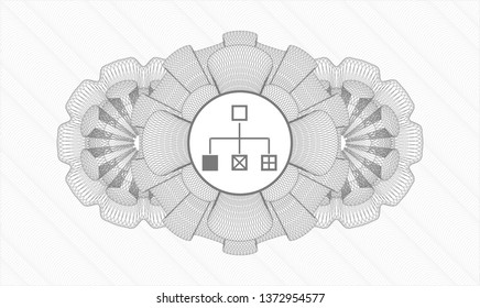 Grey passport rosette with flowchart icon inside