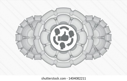 Grey passport rosette with good customer feedback icon inside