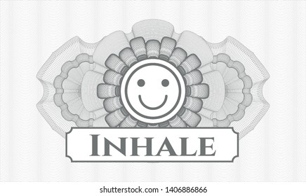 Grey passport rosette with happy face icon and Inhale text inside