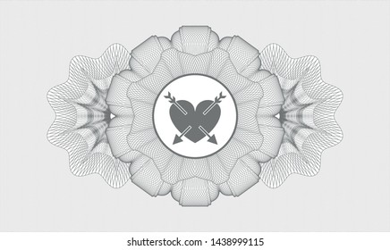 Grey passport rosette with heart with two arrows icon inside